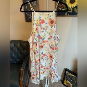 White Floral Sleeveless Spaghetti Strap A-Line Print Dress